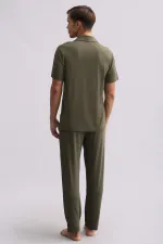 Chemise égyptienne pour homme en modal à manches courtes kaki