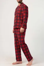 Ensemble pyjama rouge à carreaux en coton égyptien pour homme, chemise à manches longues