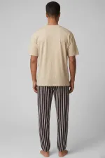 Egyptian Men's Cotton Striped Pajama Set Beige-Dark Brown Egyptian Men's Cotton Striped Pajama Set Beige-Dark Brown