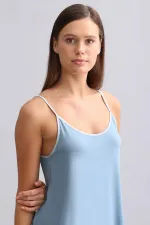 Mısırlı Kadın Örme İp Askılı Biye Detaylı Atlet Mavi