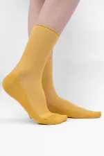 Mısırlı Kadın Bambu Tekli Diabetiker Lastiksiz Soket Çorap Sarı