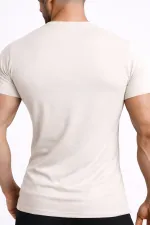 Mısırlı ORGANIC Pamuklu HERCULES Slim Fit Bisiklet Yaka Fanila / T-Shirt Toprak Bej