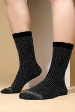 Mısırlı Kadın Bambu Simli Soket Çorap Siyah