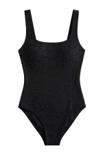 Mısırlı Taş Baskılı Kare Yaka Mayo Siyah