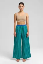 Women's Cotton Poplin Pleated Trousers Green/Navy