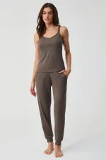 Mısırlı Kadın Üçlü Pijama Takımı Kahverengi