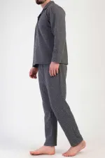 Ensemble pyjama noir à manches longues pour homme, en maille interlock à micro-motifs égyptienne.