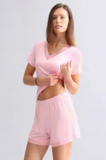 Ensemble T-shirt et short en satin rose pour femme, style égyptien