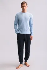 Mısırlı Erkek Pamuklu Uzun Kollu Pijama Takımı Mavi