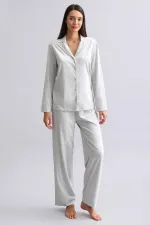 Mısırlı Kadın %100 Pamuk Pijama Takımı Gri Melanj
