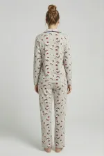 Mısırlı Kış Temalı Kadın Pijama Takımı Gri Melanj