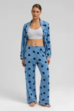 Mısırlı Kadın Modal Örme Puantiyeli Pijama Alt / Pantolon Bebe Mavisi