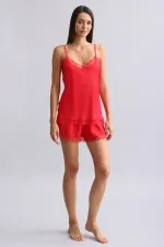 Mısırlı Kadın Bambu Şort Takımı Kırmızı