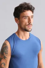 Mısırlı Modal By TENCEL HERCULES Slim Fit Bisiklet Yaka Sporcu Atlet / T-Shirt Gece Mavisi