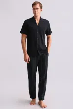 Chemise égyptienne pour homme en bambou à manches courtes noire