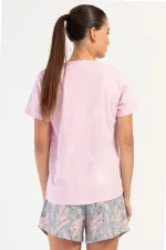 Mısırlı Kadın Pamuklu Büyük Beden Kısa Kol Şort Pijama Takımı Gül Kurusu