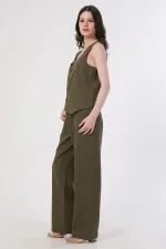 Ensemble gilet en coton tissé pour femme égyptienne, kaki