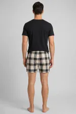 Egyptian Men's Plaid Short Pajamas Dark Green-Beige Egyptian Men's Plaid Short Pajamas Dark Green-Beige