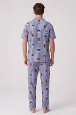 Mısırlı Erkek Pamuk Kısa Kollu Gömlek Pijama Takım Lacivert