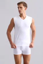 Mısırlı Modal By TENCEL HERCULES Slim Fit V-Neck Athletic Tank Top / T-Shirt White