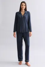 Mısırlı Kadın Modal Uzun Kollu Gömlek Gece Mavisi