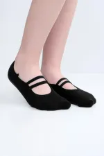 Mısırlı Kadın Kaydırmaz 2 Çift Üstü Lastikli Pilates Ve Yoga Çorabı Siyah