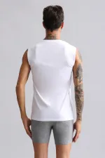 Mısırlı ORGANIC Pamuklu HERCULES Slim Fit Bisiklet Yaka Sporcu Atlet / T-Shirt Beyaz