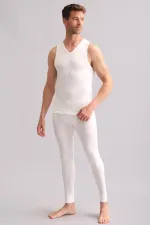 Débardeur/T-shirt de sport thermique en bambou égyptien à col en V, écru