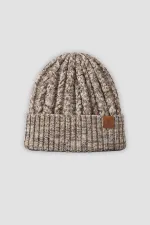 Mısırlı Kadın Yün Alacalı Saç Örgü Bere - Zeo Ekru