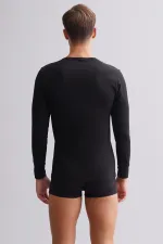 Mısırlı Modal By TENCEL HERCULES Slim Fit Crew Neck Long Sleeve Undershirt/T-Shirt Black