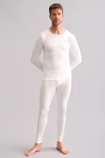 Sous-vêtement/sweat-shirt thermique en bambou égyptien à manches longues et col rond, écru