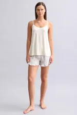 Débardeur à bretelles en maille pour femme, style égyptien, orné de passepoils, écru
