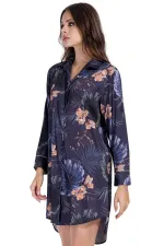 Mısırlı Kadın SATEN Uzun Kollu Gömlek Lacivert