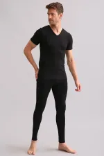 Mısırlı BAMBU TERMAL V Yaka Fanila / T-Shirt Siyah