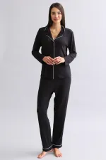 Mısırlı Kadın Modal Uzun Kollu Gömlek Siyah