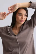 Ensemble pyjama 100 % coton marron pour femme, de style égyptien