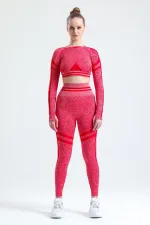 Mısırlı Kadın Kalça Toparlayıcı Çemberli Crop-Tayt Takım Kırmızı