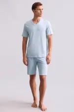 Mısırlı Erkek Bambu V Yaka Tişört Mavi