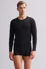 Mısırlı Modal By TENCEL HERCULES Slim Fit Crew Neck Long Sleeve Undershirt/T-Shirt Black