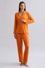 Mısırlı Kadın Modal Uzun Kollu Gömlek Pas Kırmızı