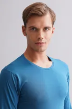 BAMBU HERCULES Slim Fit Bisiklet Yaka Uzun Kollu Erkek  Fanila Petrol Mavisi