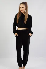 Mısırlı Kadın Kadife Uzun Kollu Pijama Takımı Siyah