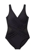 Egyptian Patterned Mesh Detail Wrap Swimsuit Black Egyptian Patterned Mesh Detail Wrap Swimsuit Black