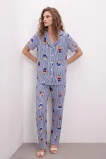 Egyptian Women's Cotton Short-Sleeve Shirt Pajama Set Navy Blue Egyptian Women's Cotton Short-Sleeve Shirt Pajama Set Navy Blue
