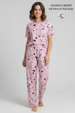 Pamuklu Kısa Kollu Tişört Pantolon Takım Pembe