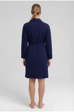 Robe courte gaufrée en coton pour femme, bleu marine, style égyptien