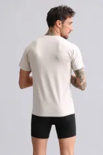 Débardeur/T-shirt à col rond slim fit HERCULES en modal égyptien TENCEL, beige terre