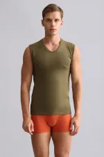 Mısırlı ORGANIC Pamuklu HERCULES Slim Fit V Yaka Sporcu Atlet / T-Shirt Koyu Haki