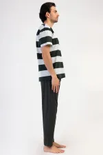 Ensemble pyjama égyptien pour homme en coton gris chiné à manches courtes