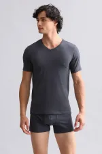 Débardeur/T-shirt égyptien BAMBOU HERCULES coupe ajustée col V anthracite